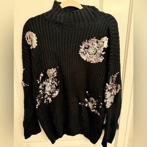 Fate Black Sequin Women's Turtleneck Sweater